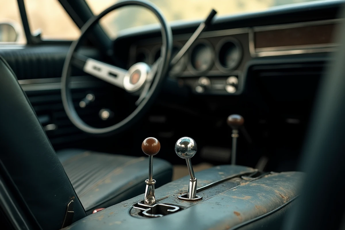 Comparaison entre le levier de vitesse automatique et manuel à l'intérieur d'une Impala 1967