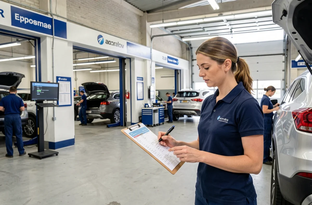 Responsable de service inspectant un véhicule SUV dans le garage multimarque Alliance Paris Est à Paris