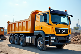 Camion lourd avec benne industrielle sur un chantier