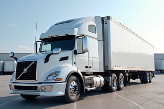 Camion blanc de livraison stationne dans un lot industriel
