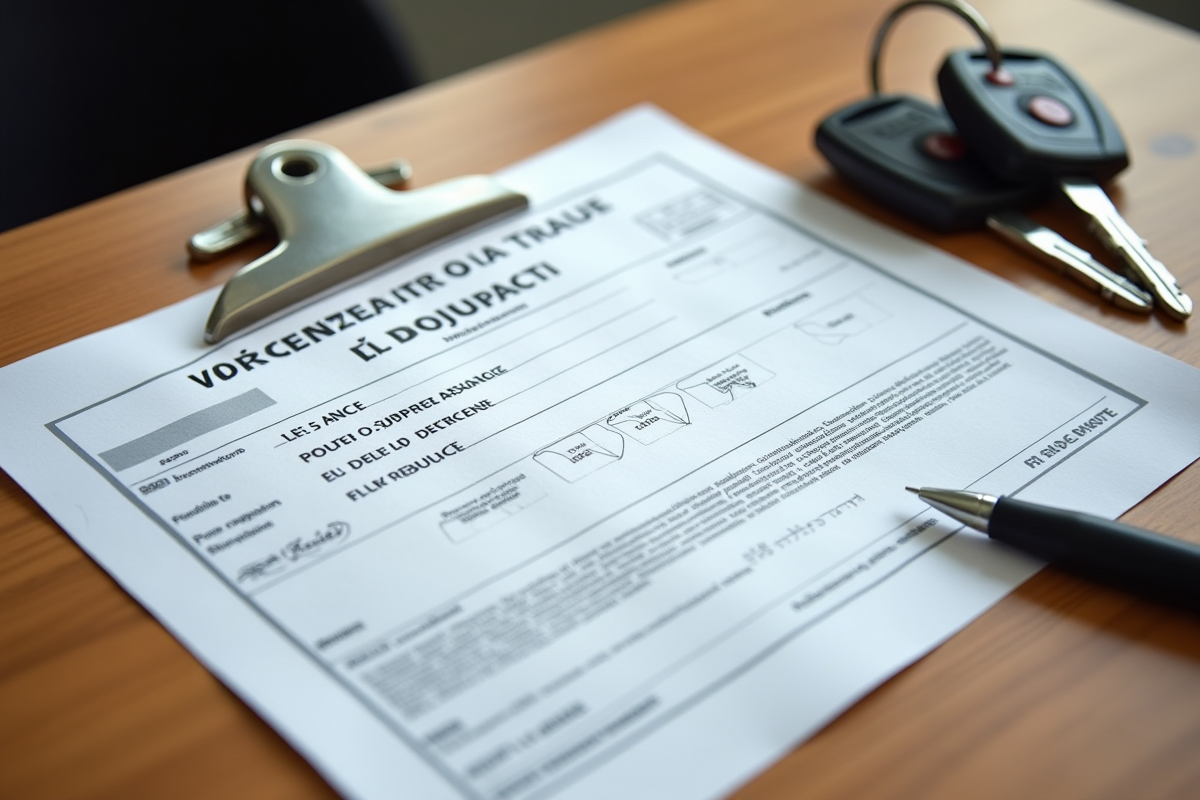 Certificat d'immatriculation voiture sur bureau en lumière naturelle