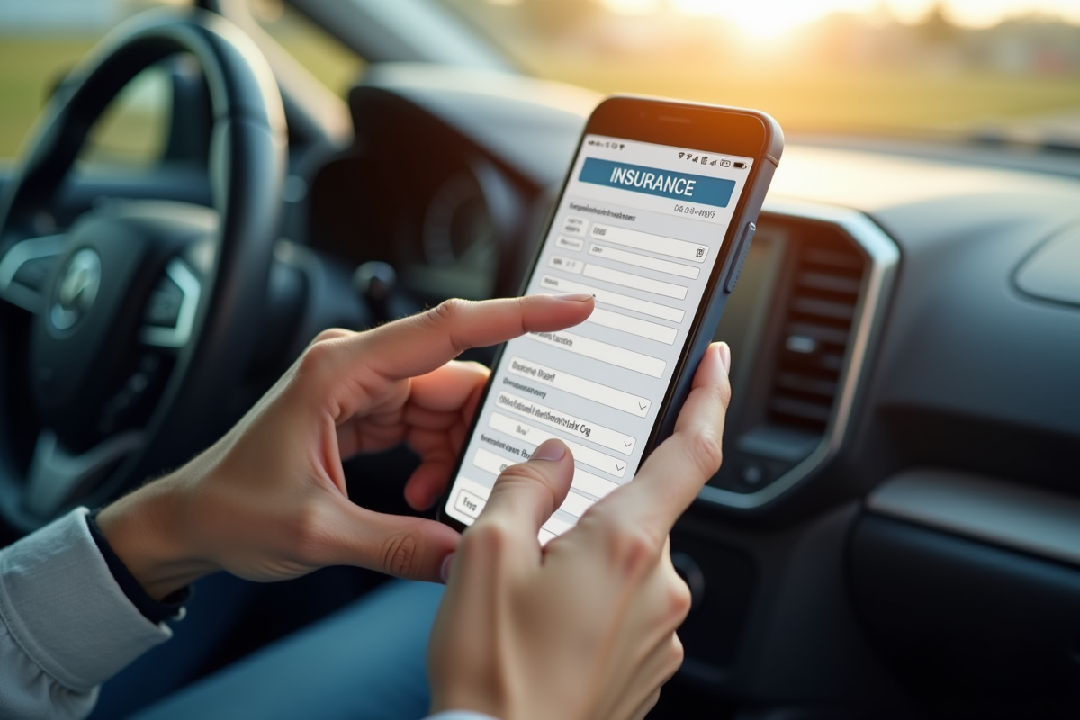 Mains tapant sur un smartphone dans la voiture