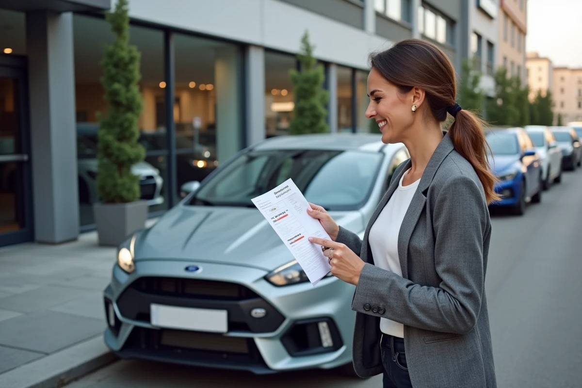 Cliente satisfaite consultant les résultats de gains en puissance après une reprogrammation moteur Shiftech sur une citadine sportive
