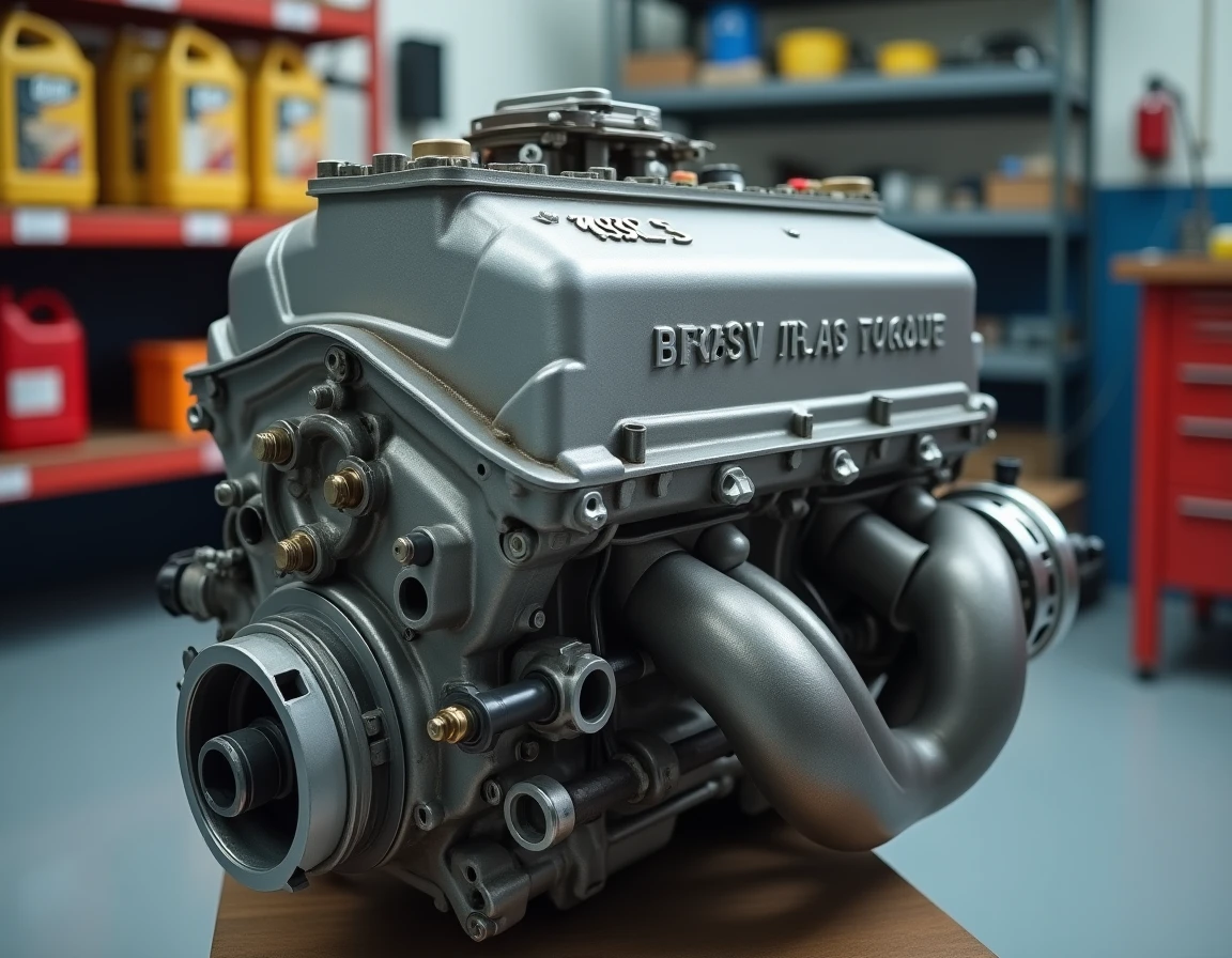 Gros plan sur les codes moteur gravés sur un bloc moteur diesel 1.5 dCi Renault K9K posé sur un établi