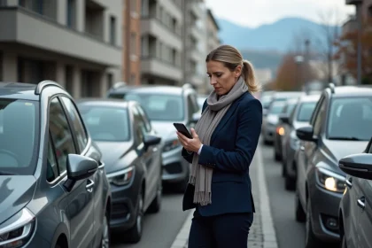 Femme d'affaires inquiète dans la circulation de Chambéry