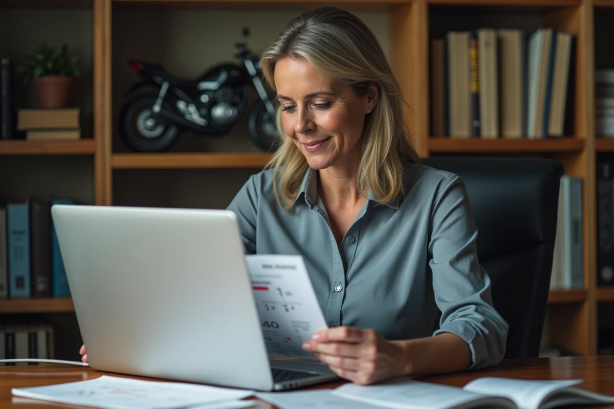 Femme analysant un graphique de moto sur son ordinateur