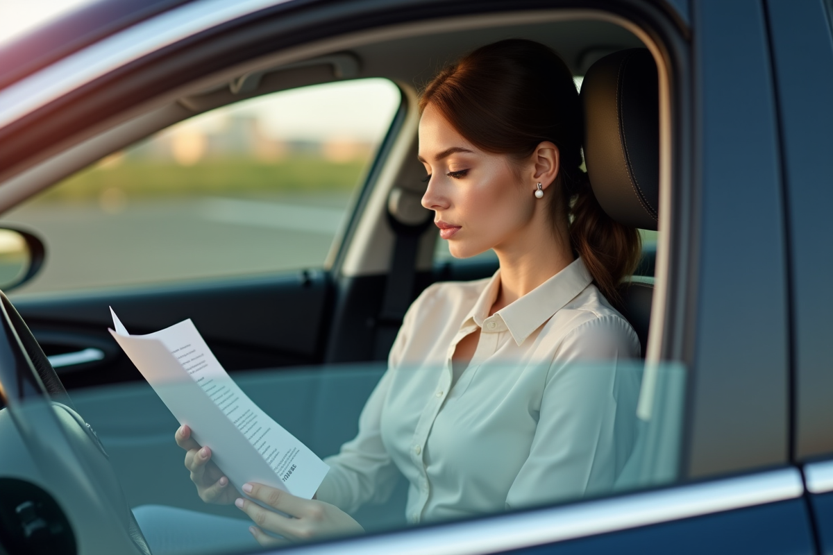 Jeune femme assurée dans une voiture moderne