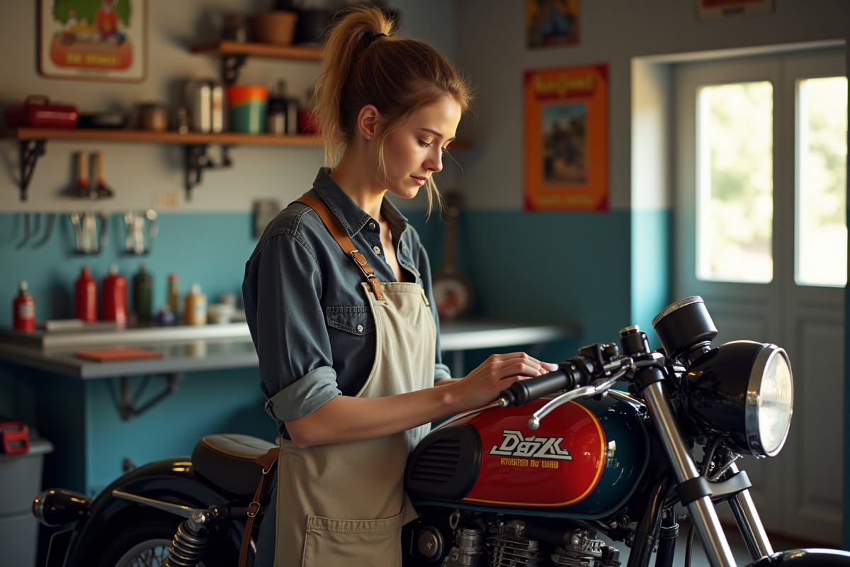 Femme polissant le réservoir d
