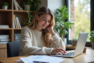 Femme organisée calculant ses frais de déplacement au bureau