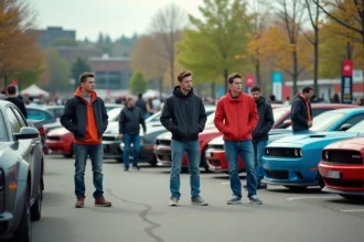 Groupe de passionnés de voitures lors d'un rassemblement