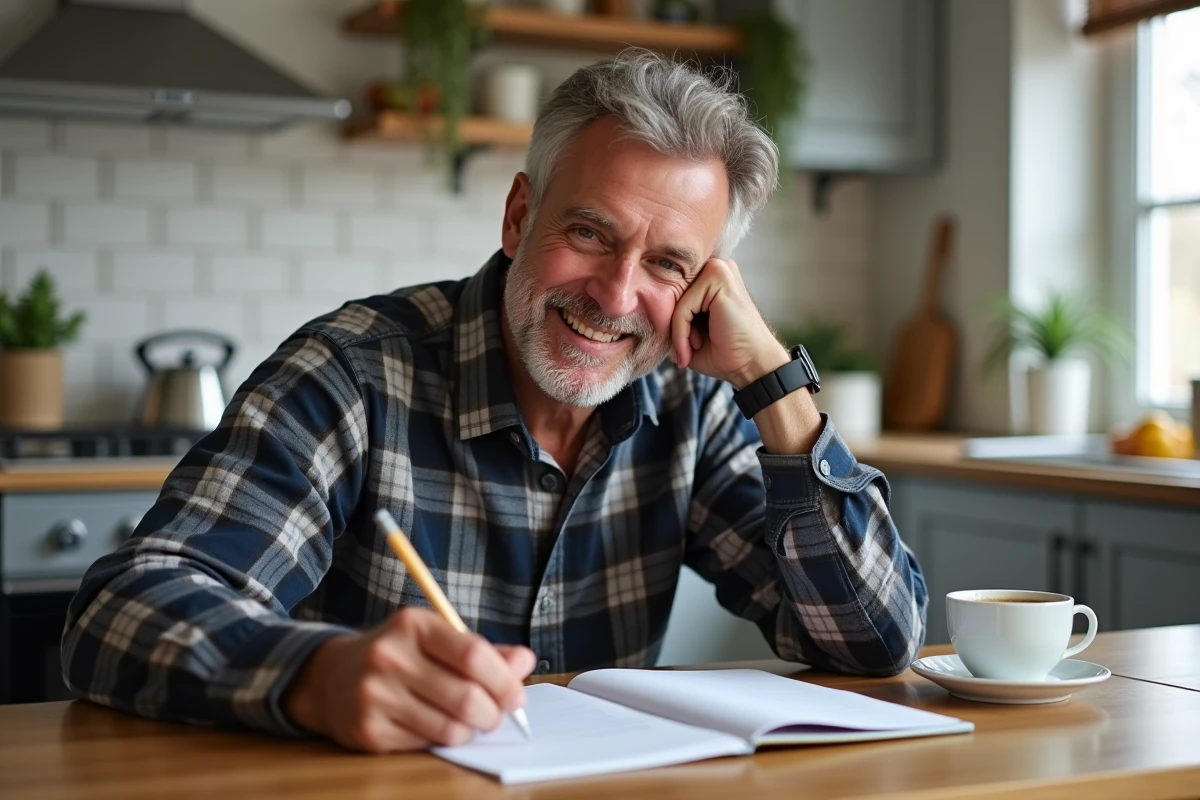 Homme calculant la conversion miles en kilomètres à la maison