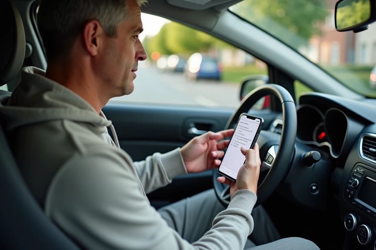 Homme détendu pratiquant la conduite dans une voiture
