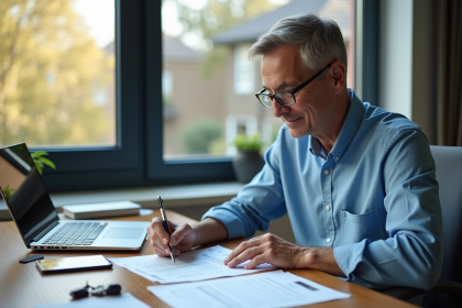 Homme d'âge moyen remplissant un formulaire de remboursement kilométrique