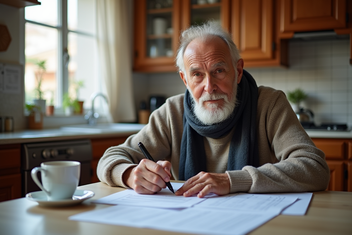 Homme âgé remplissant un formulaire de permis de conduire