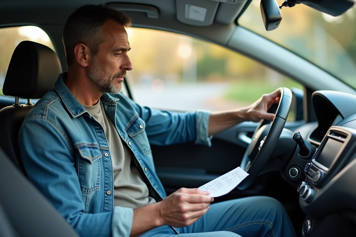 Homme concentré entrant un code dans la radio de la voiture