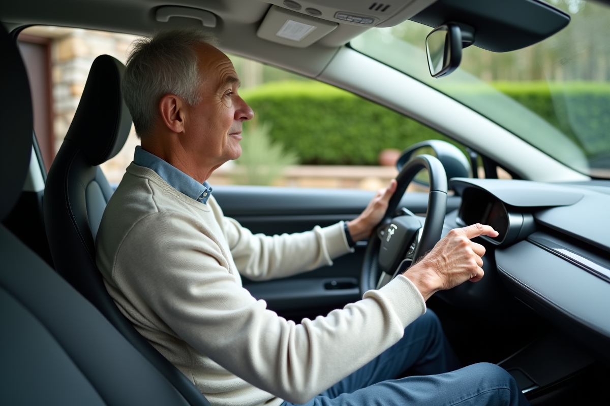 Homme à l intérieur d une voiture électrique en train de déverrouiller