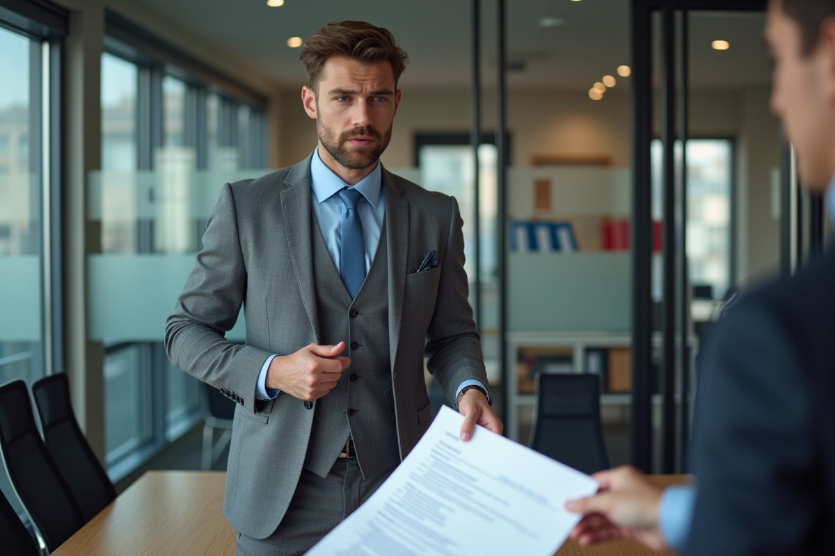 Jeune comptable française explique un formulaire dans la salle de réunion