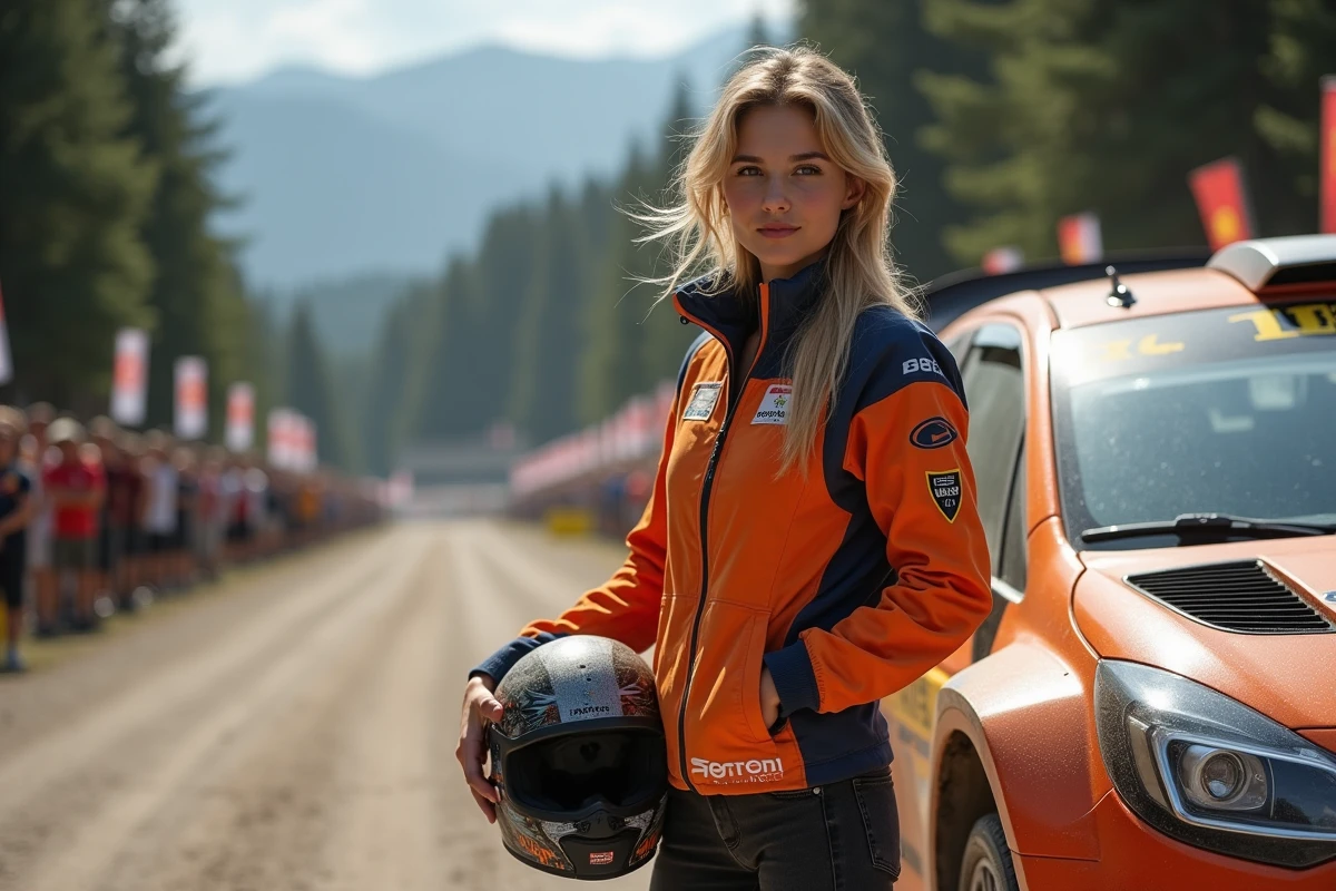 Jeune femme avec casque près d