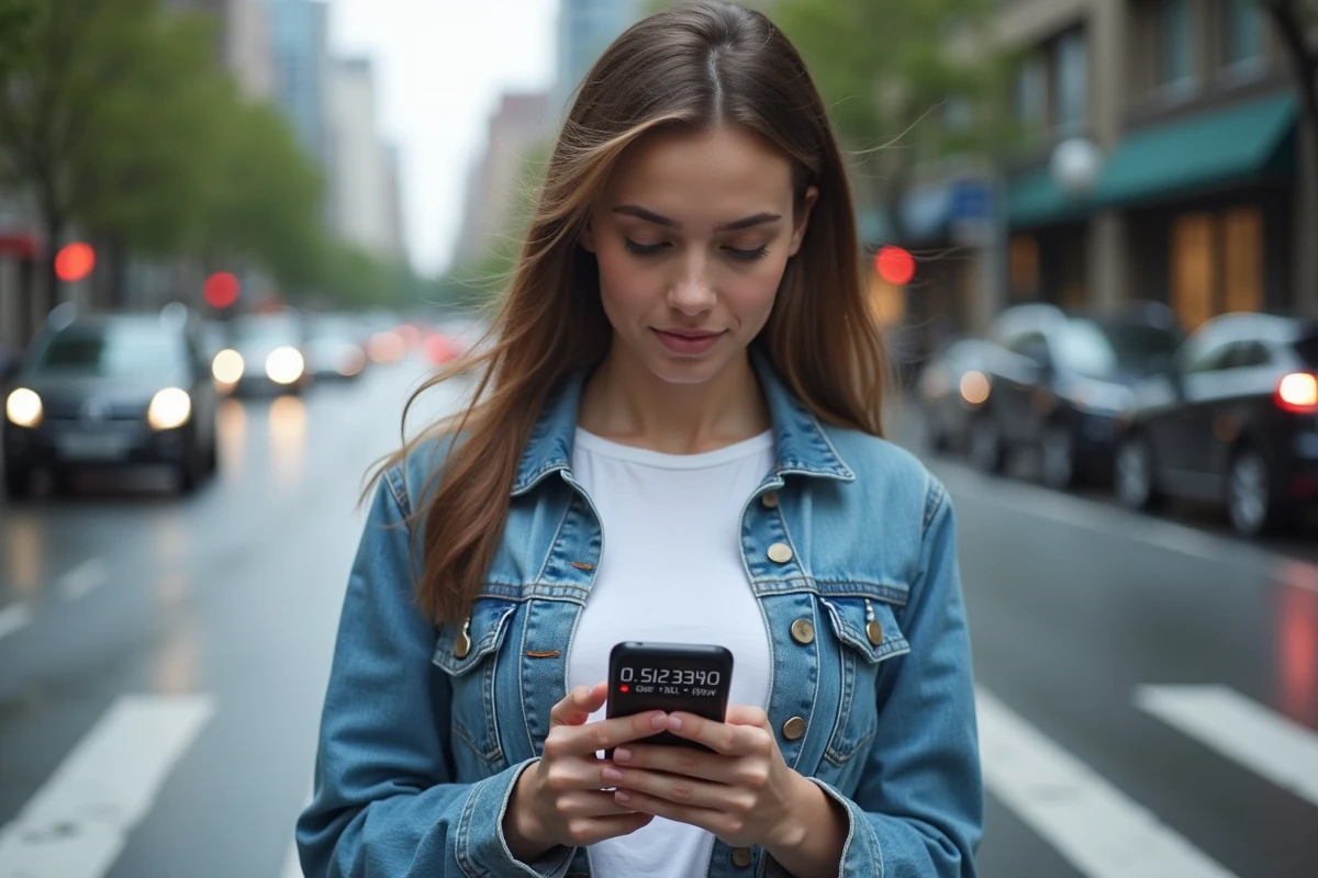 Jeune femme regardant son smartphone avec application de vitesse