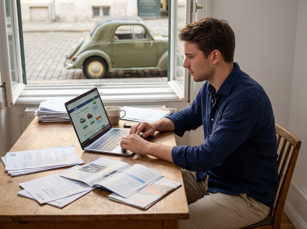 Jeune homme compare offres d