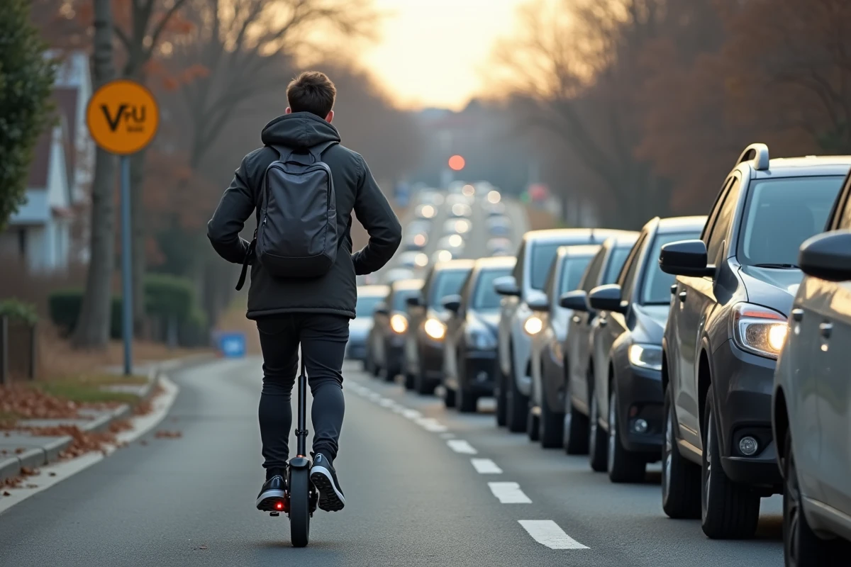 Jeune homme en scooter dans un embouteillage