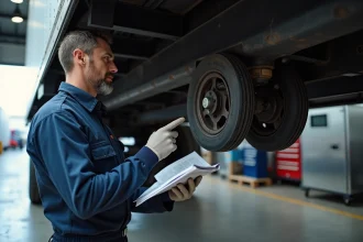 Mécanicien inspectant une suspension d'un trailer moderne