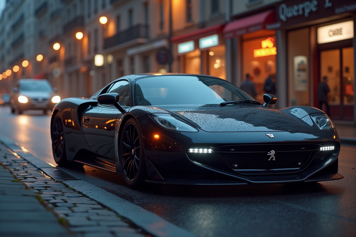 Peugeot 907 vue aérienne en ville au crépuscule
