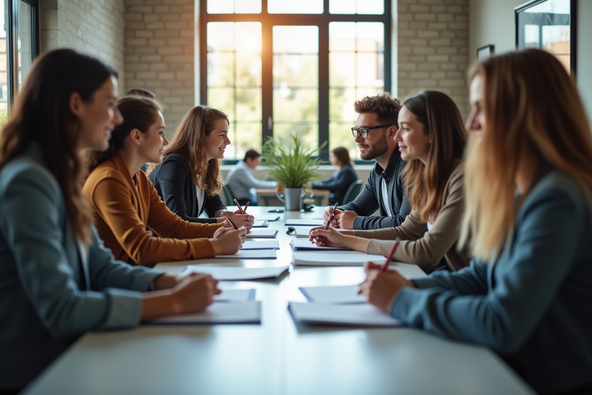 Groupe de jeunes diversifiés à la reception d