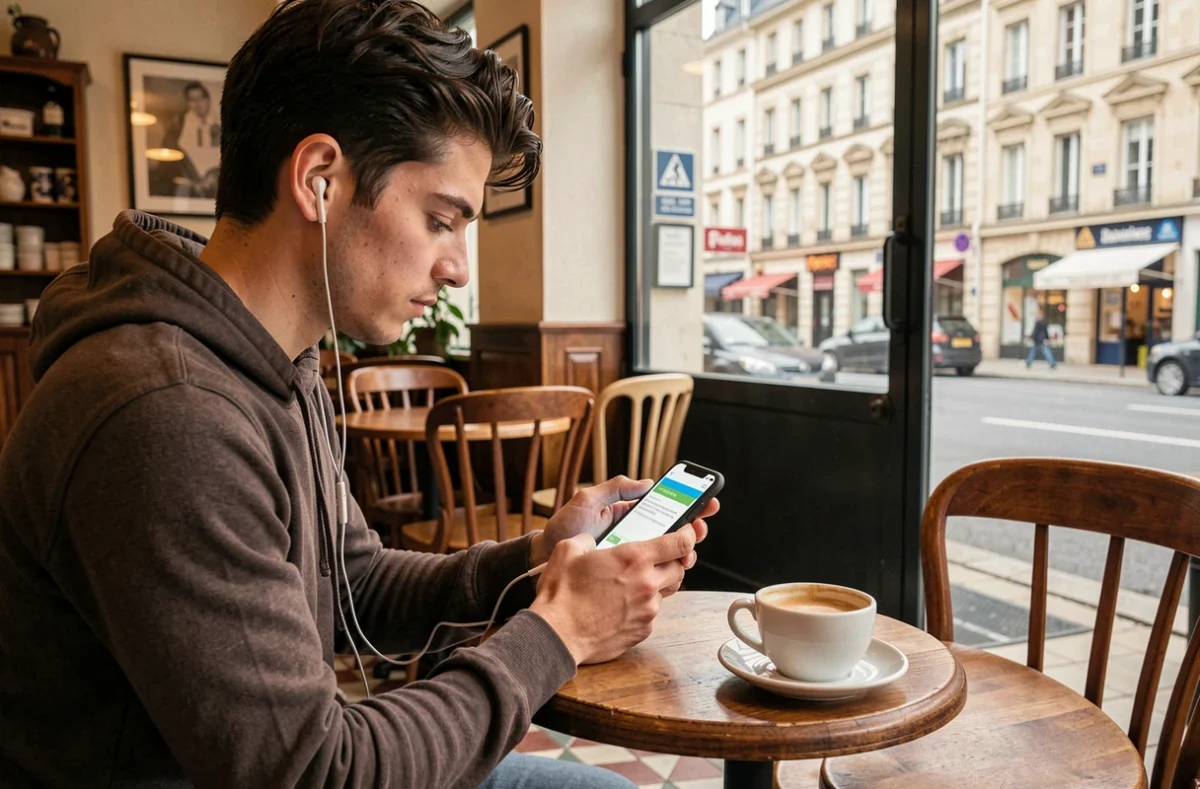 Étudiant révisant le code de la route en ligne pour Stych auto-école à Bourges